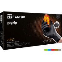 Rękawice nitrylowe bezpudrowe mocne/grube MERCATOR, GOGRIP czarne, (50 szt.), rozmiar M, RP30060003
